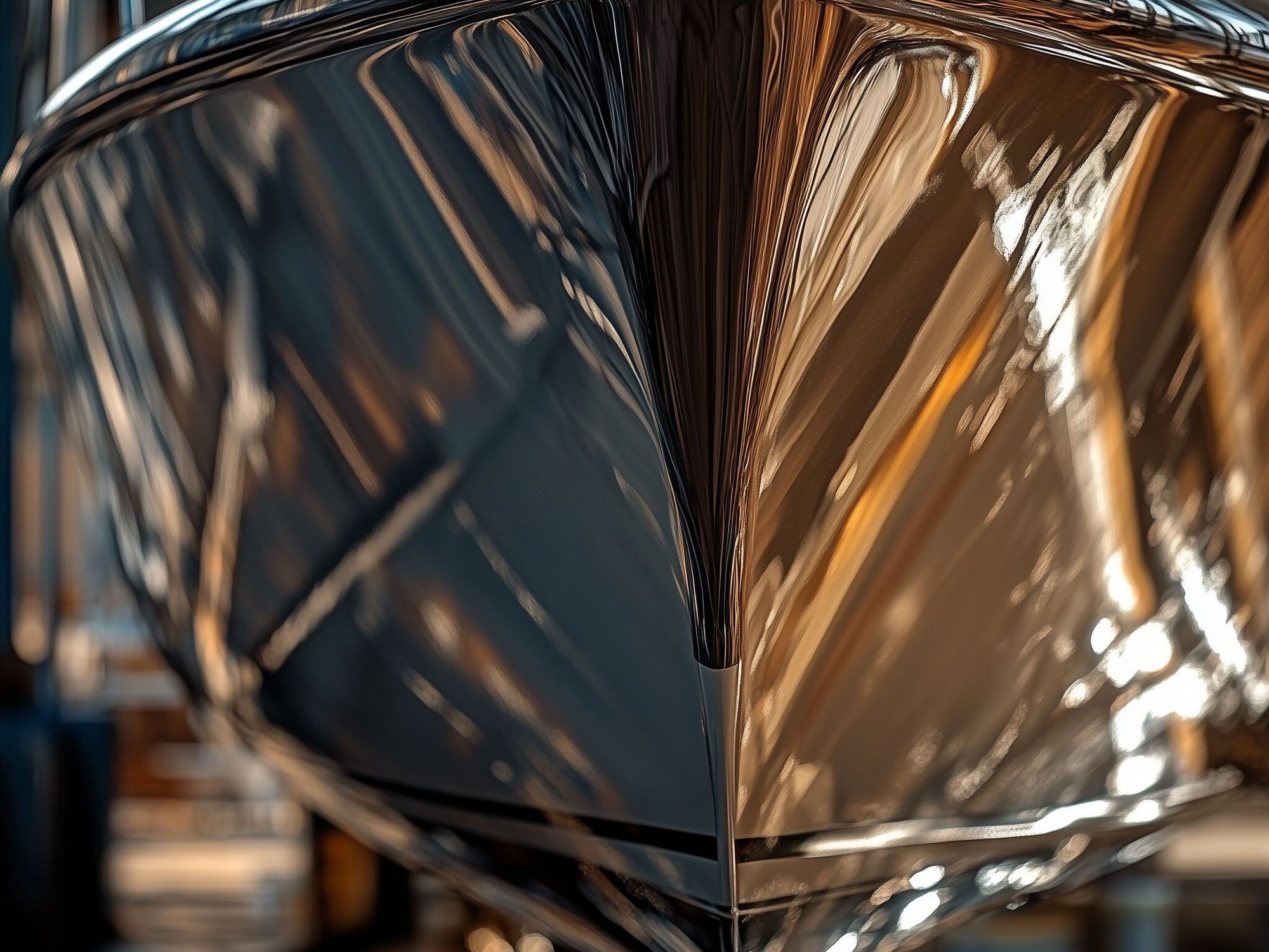 Close-up of a freshly detailed boat hull with a high-gloss finish in Georgian Bay, reflecting the results of high-quality boat detailing services.