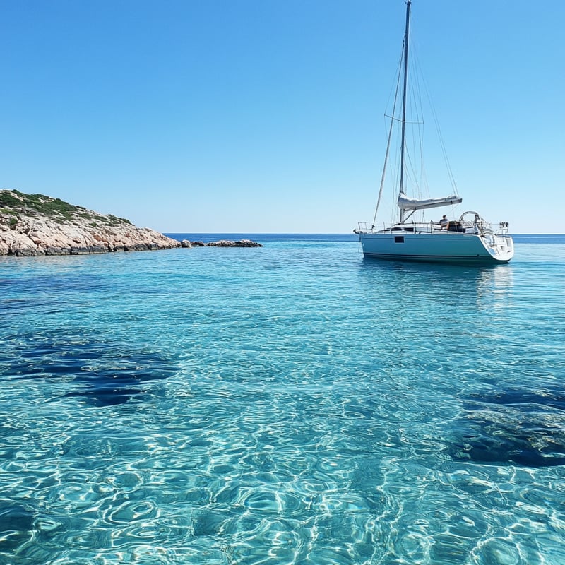 A sparkling clean boat sailing on clear blue water