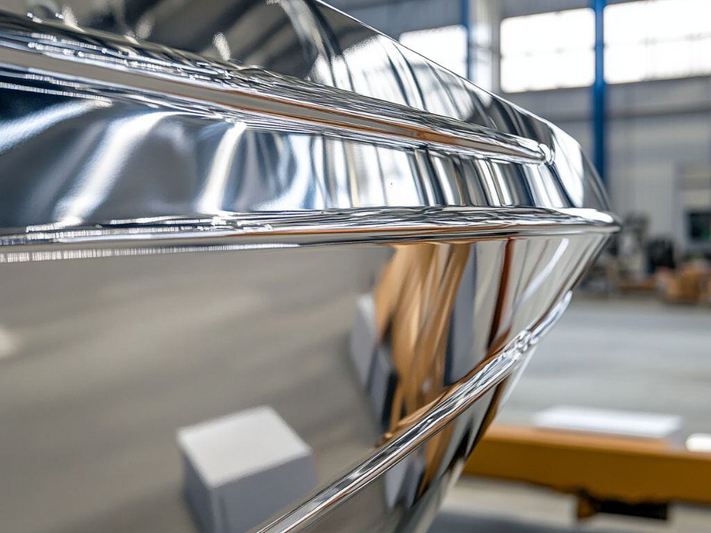 Close-up of a boat’s surface after prep polishing, ensuring a smooth and flawless finish before ceramic or graphene coating application by A1 Marine Care.