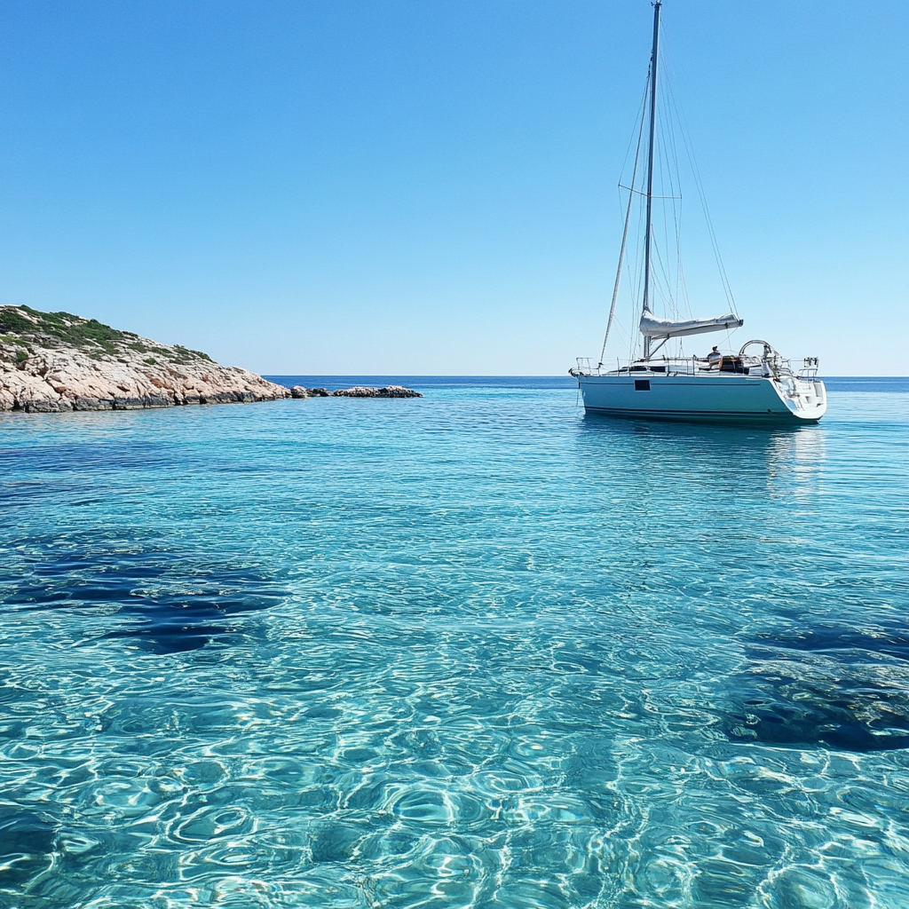 A sparkling clean boat sailing on clear blue water